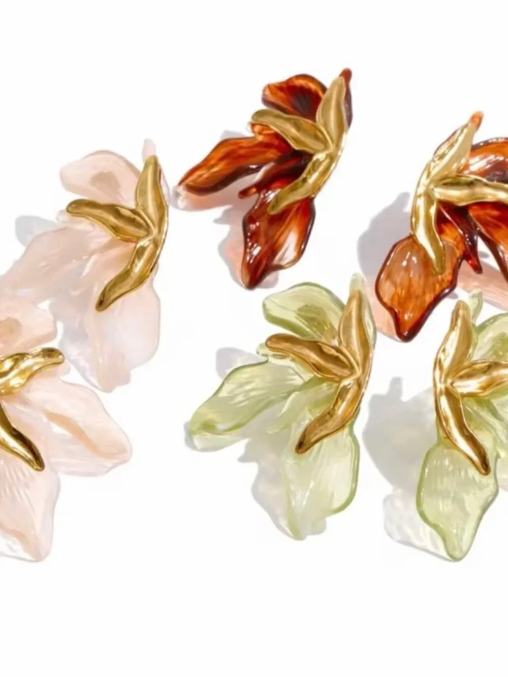 Gold tone and Amber Leaf Drop Earrings